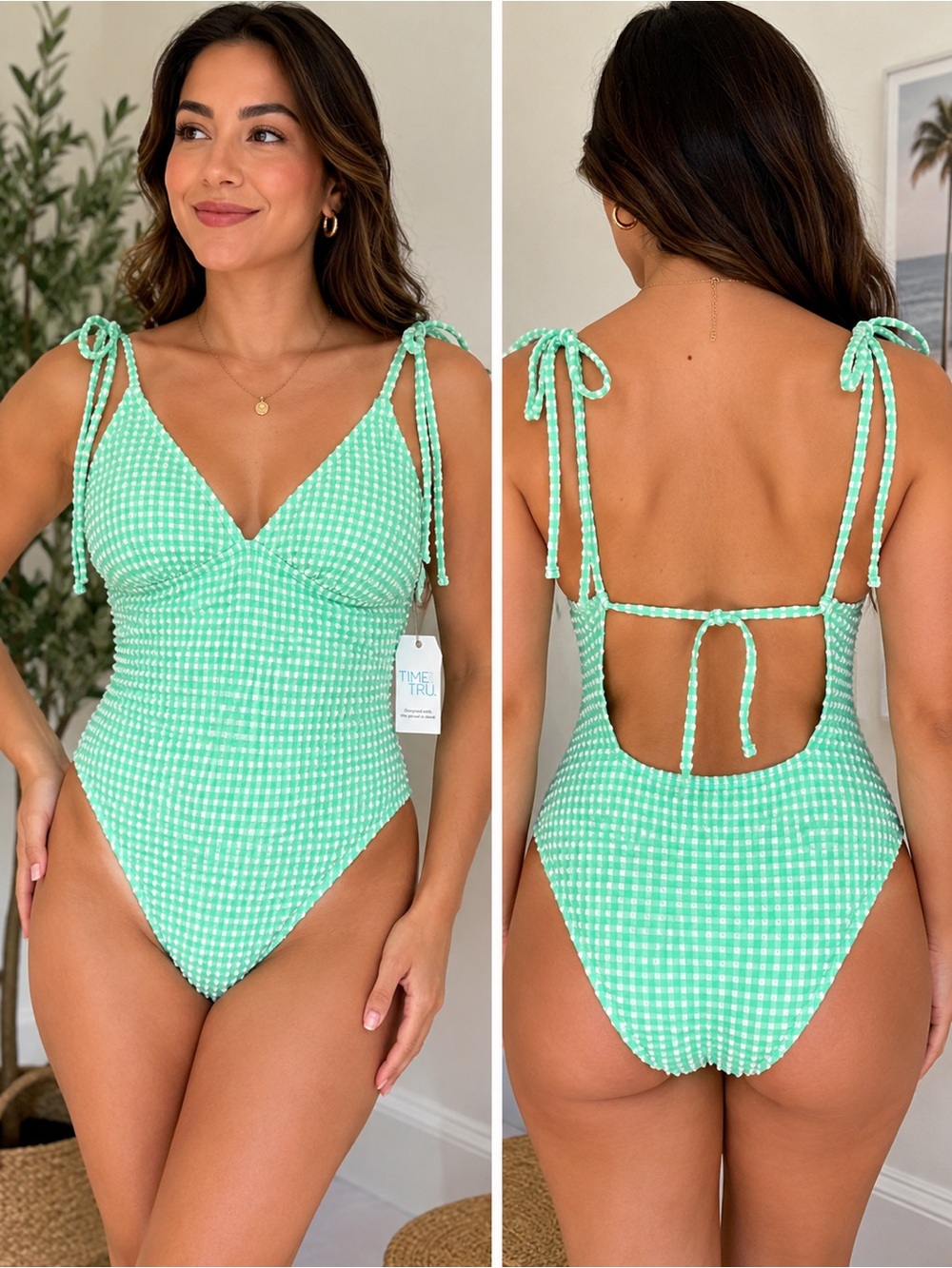 Time and Tru Green one piece bikini size L 12/14 NWT